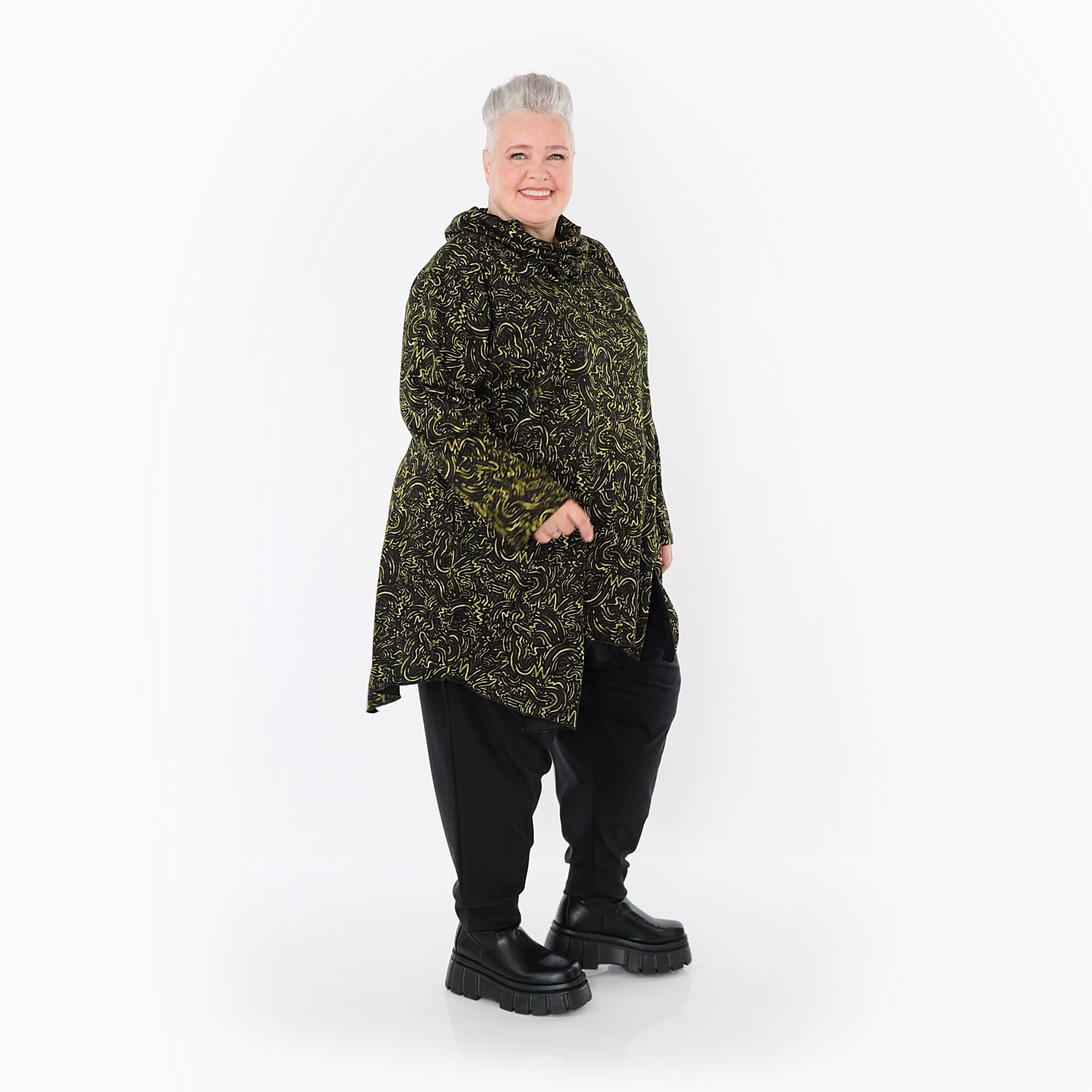  AKH Fashion Bigshirt in asymmetrischer Form, aus Materialmix, 1516.06061, Neongrün