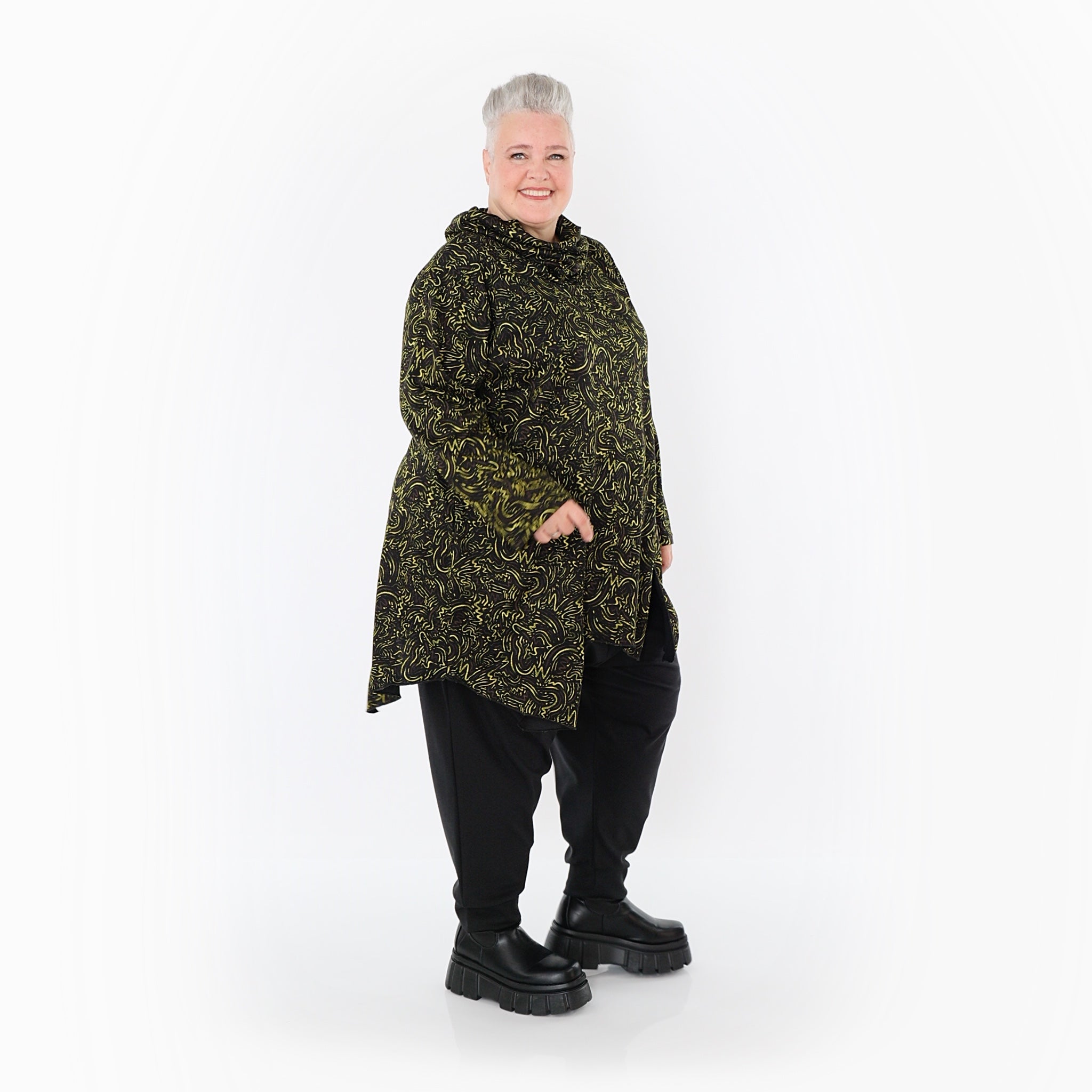  AKH Fashion Bigshirt in asymmetrischer Form, aus Materialmix, 1516.06061, Neongrün