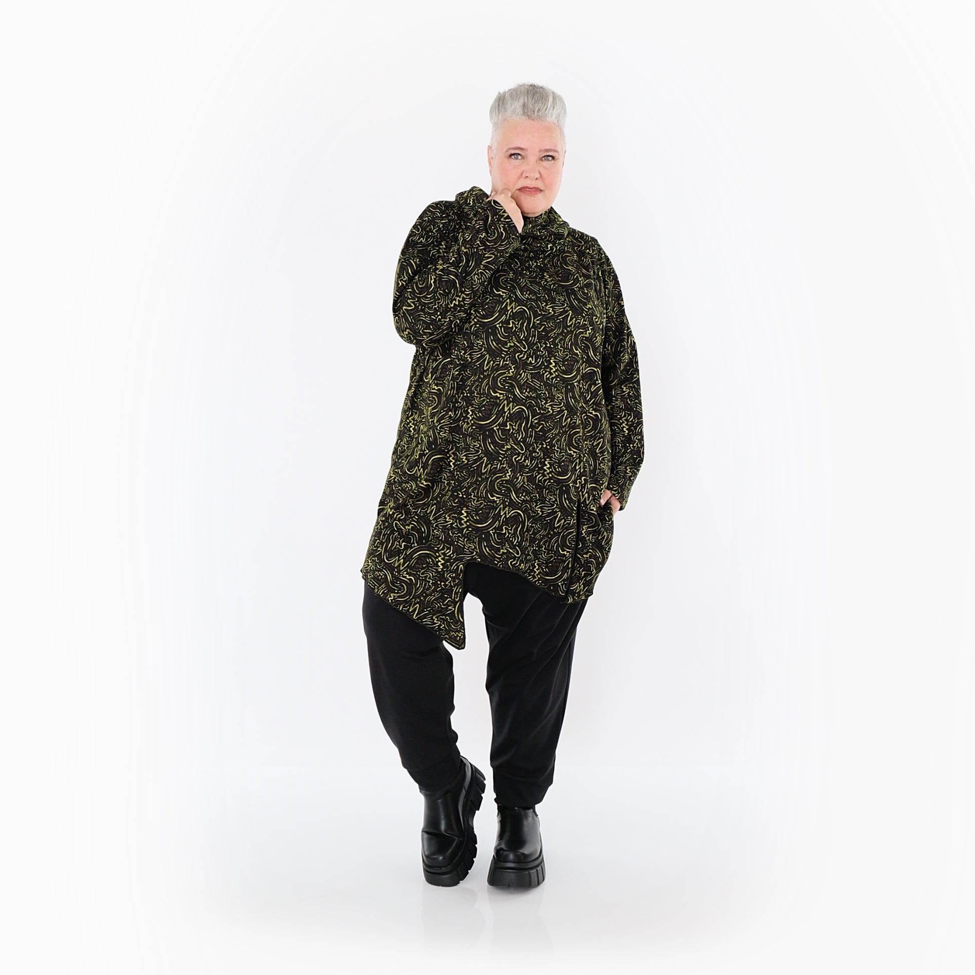  AKH Fashion Bigshirt in asymmetrischer Form, aus Materialmix, 1516.06061, Neongrün