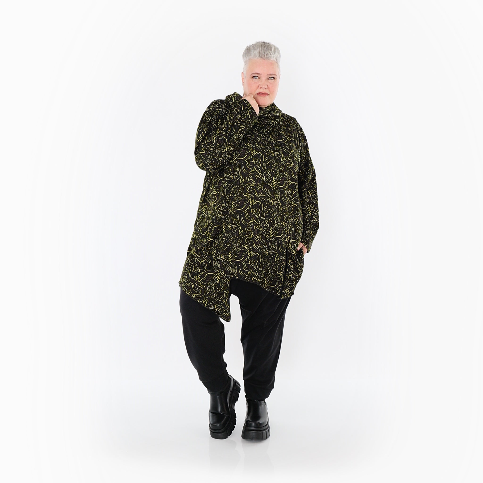  AKH Fashion Bigshirt in asymmetrischer Form, aus Materialmix, 1516.06061, Neongrün