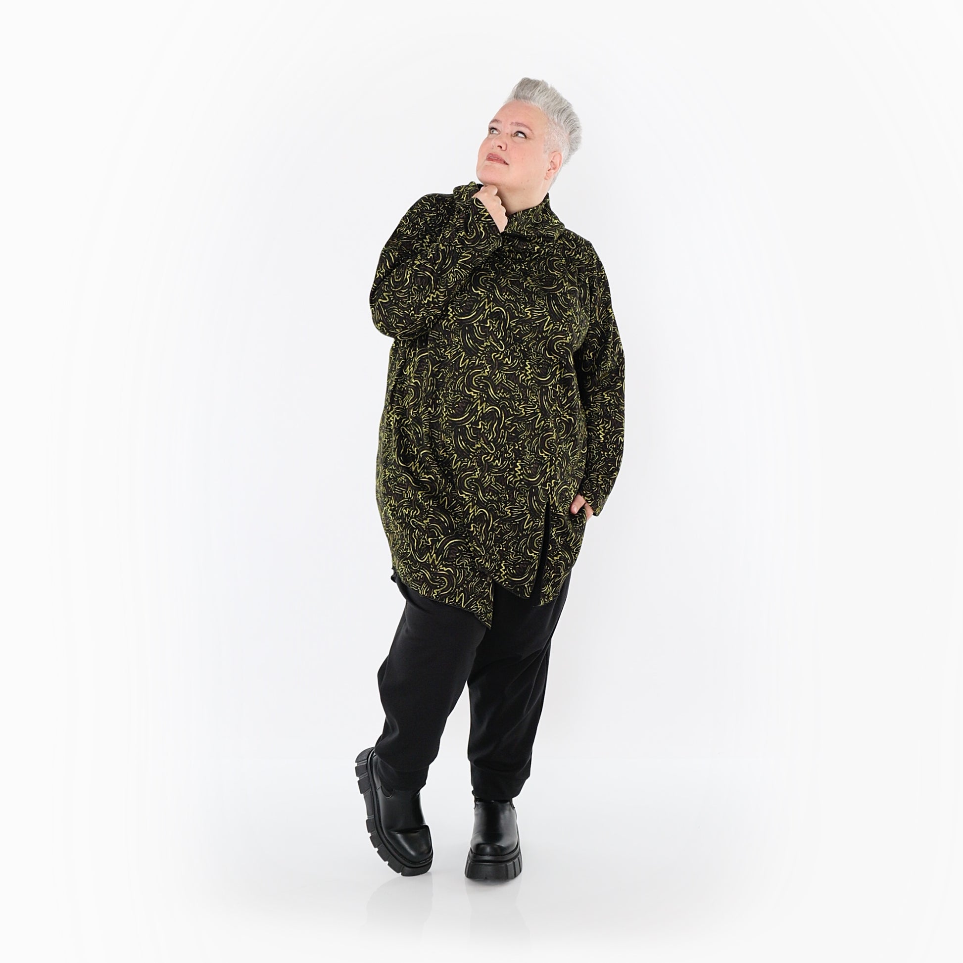  AKH Fashion Bigshirt in asymmetrischer Form, aus Materialmix, 1516.06061, Neongrün