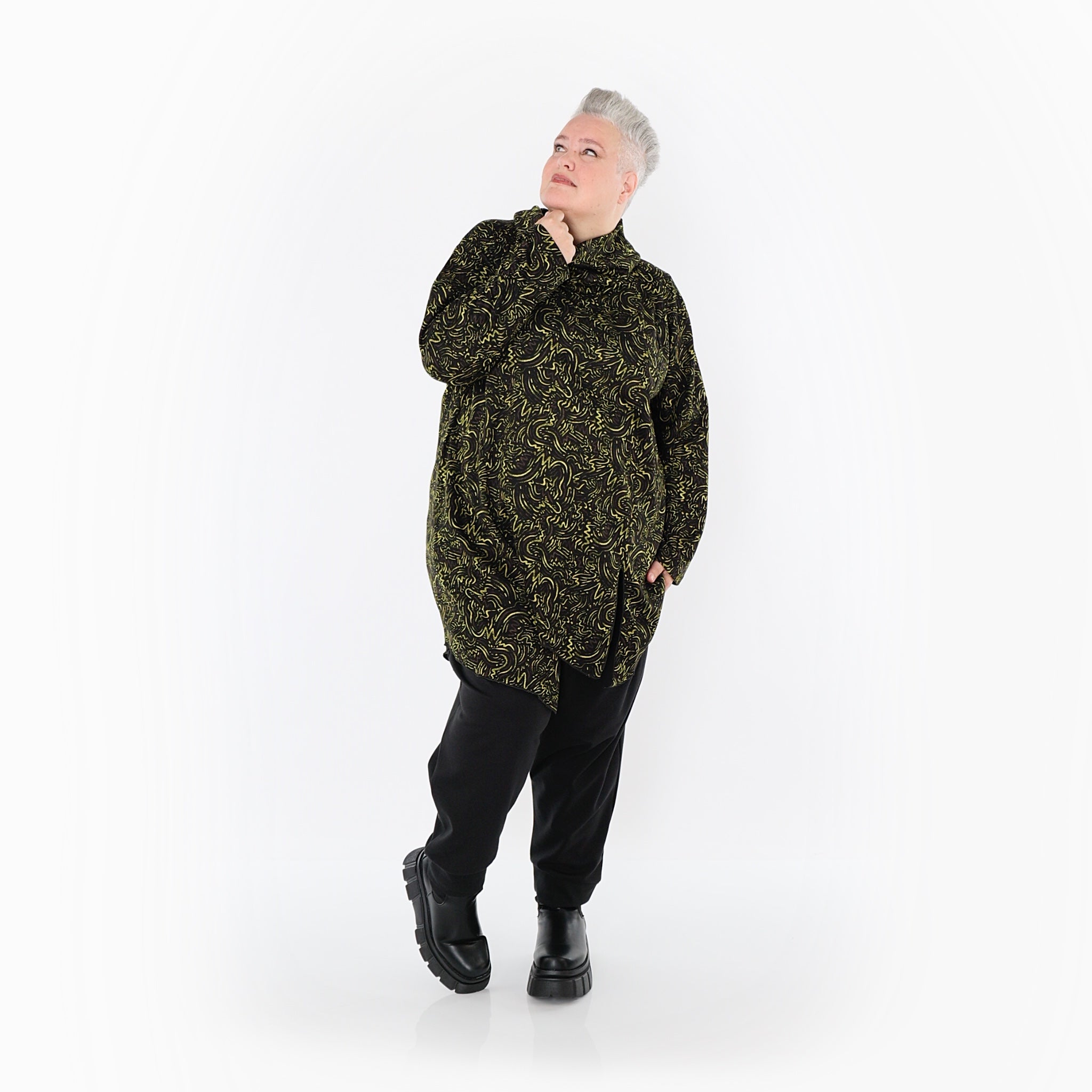  AKH Fashion Bigshirt in asymmetrischer Form, aus Materialmix, 1516.06061, Neongrün