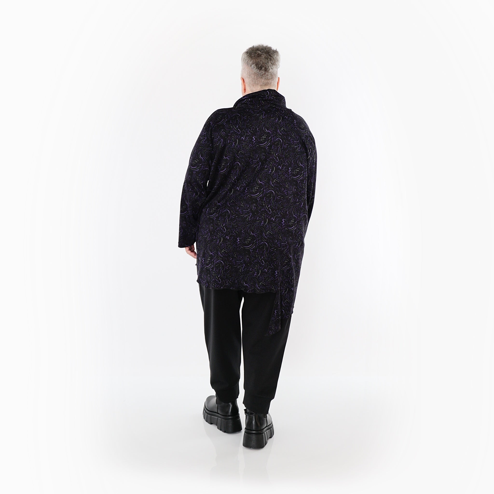  AKH Fashion Bigshirt in asymmetrischer Form, aus Materialmix, 1516.06061, Violett