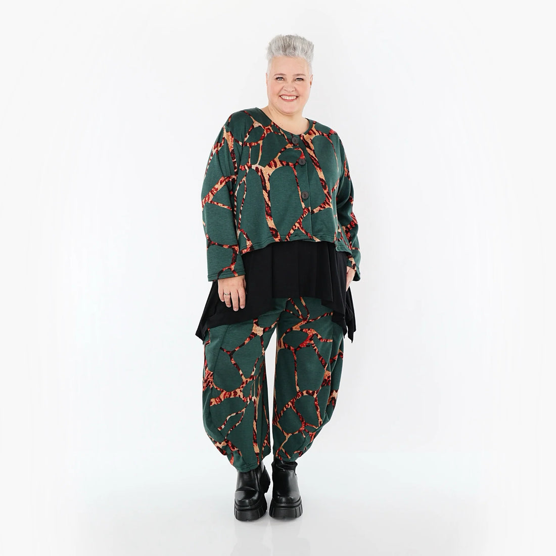  AKH Fashion Jacke in gerundeter Form, aus Materialmix, 1563.00130, Grün/Multi, Grafik