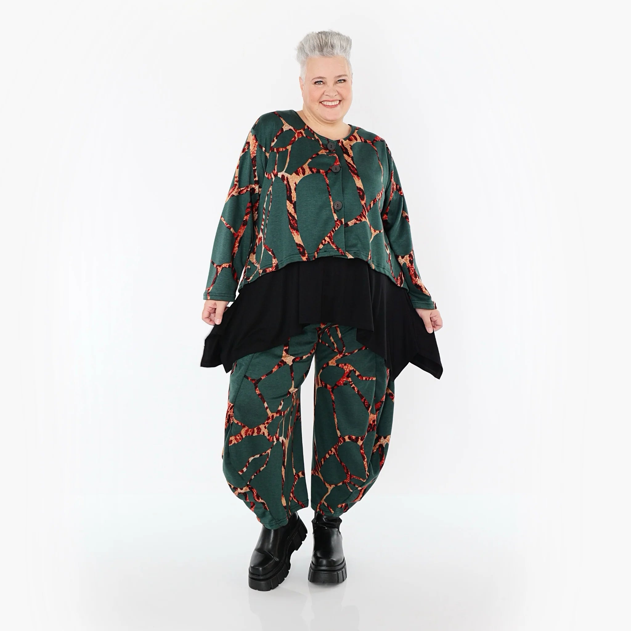  AKH Fashion Jacke in gerundeter Form, aus Materialmix, 1563.00130, Grün/Multi, Grafik