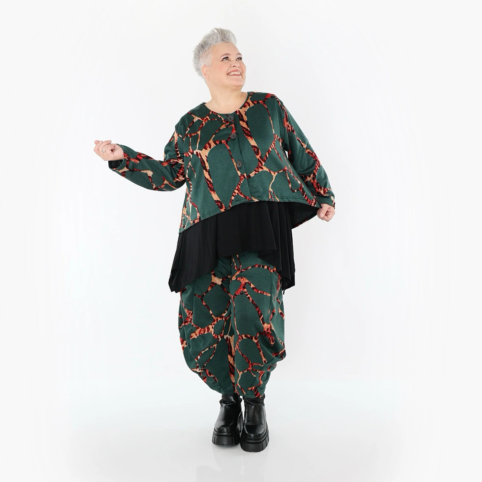  AKH Fashion Jacke in gerundeter Form, aus Materialmix, 1563.00130, Grün/Multi, Grafik