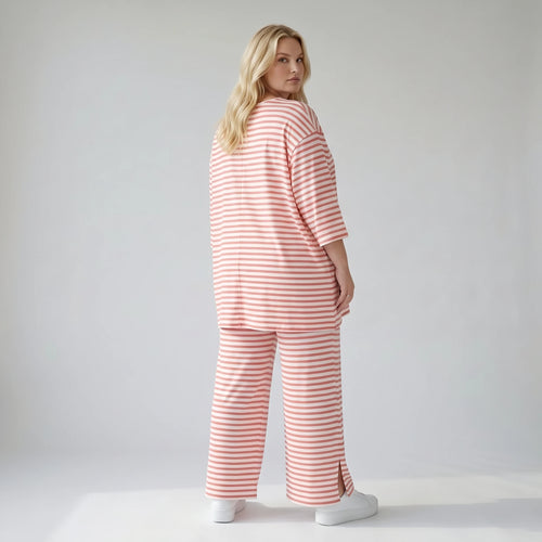 Stilvolle Lagenlook Hose aus weichem Jersey in legerer Oversize Form mit Schlitz, Weiß/Lachs