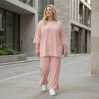 Stilvolle Lagenlook Hose aus weichem Jersey in legerer Oversize Form mit Schlitz, Weiß/Lachs