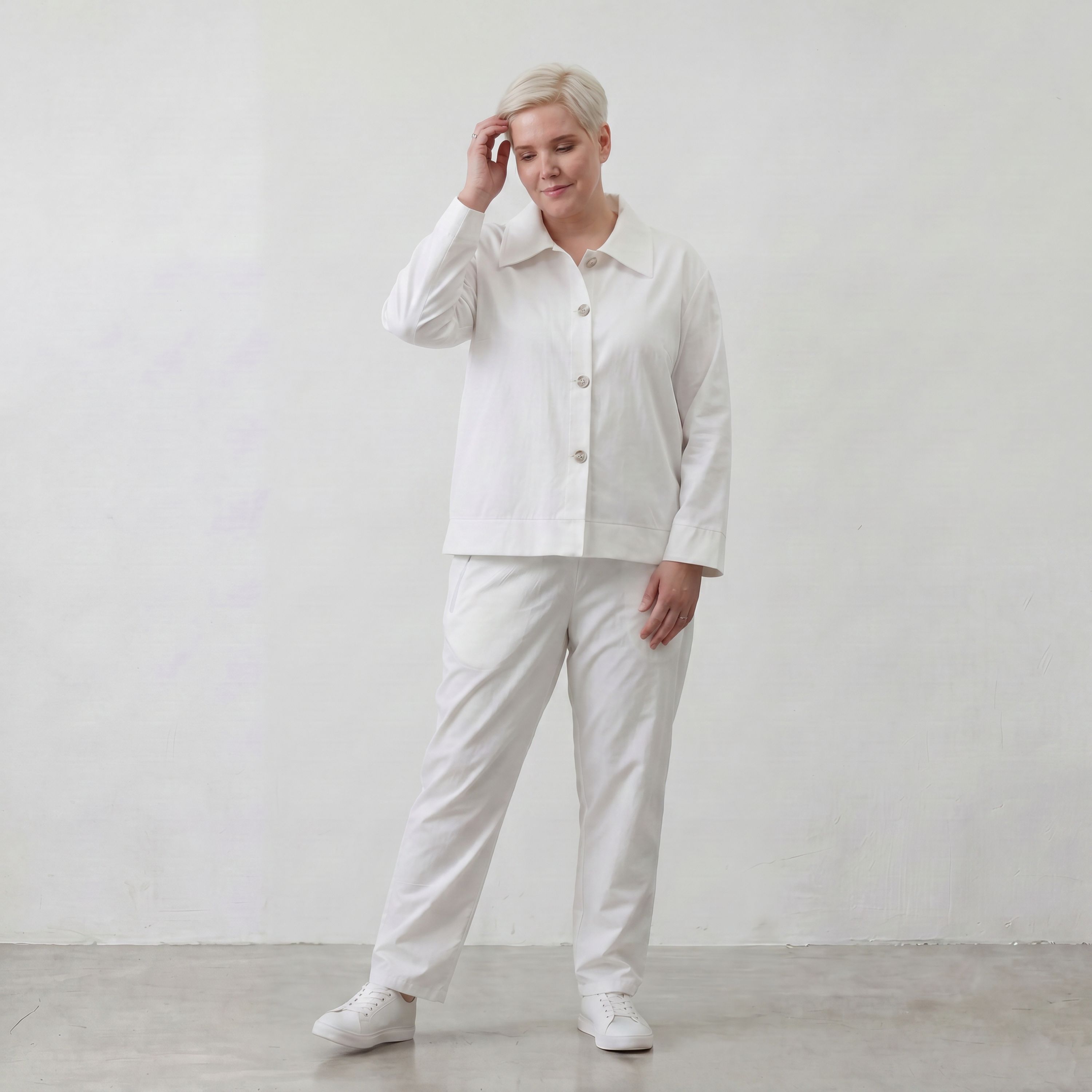 Zeitlose weisse Karottenhose aus Viskosemix weich elastisch leger modern leicht Lagenlook