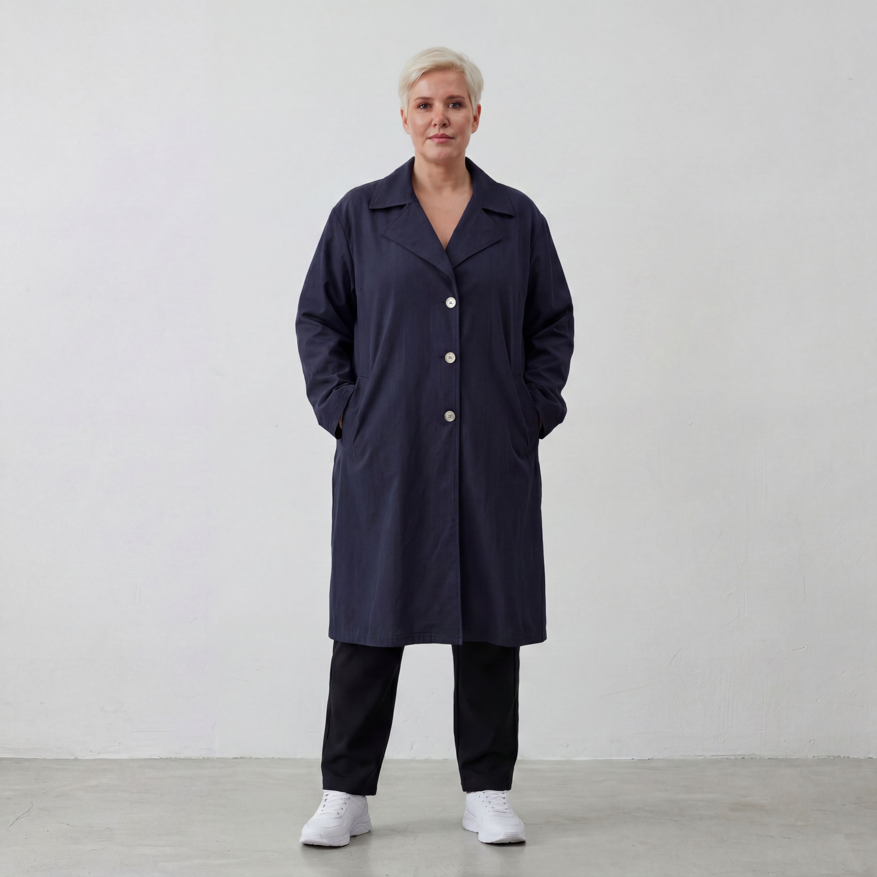 Fliessender Viskosemantel in Marine leger Oversize Lagenlook modern elegant leicht weich