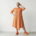 Luftiges Ballonkleid im Lagenlook mit ausgefallenem Punkte Muster und feinem Popeline, Rosa/Orange