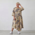 Luftiges Ballon Kleid im stilvollen Lagenlook mit ausgefallenem Blumenmuster, fein und leicht, Sand/Multi
