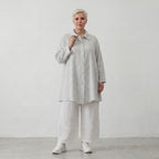 Leichte Baumwolljacke im Lagenlook Hellblau Ecru Oversize Glockenschnitt zeitlos leger