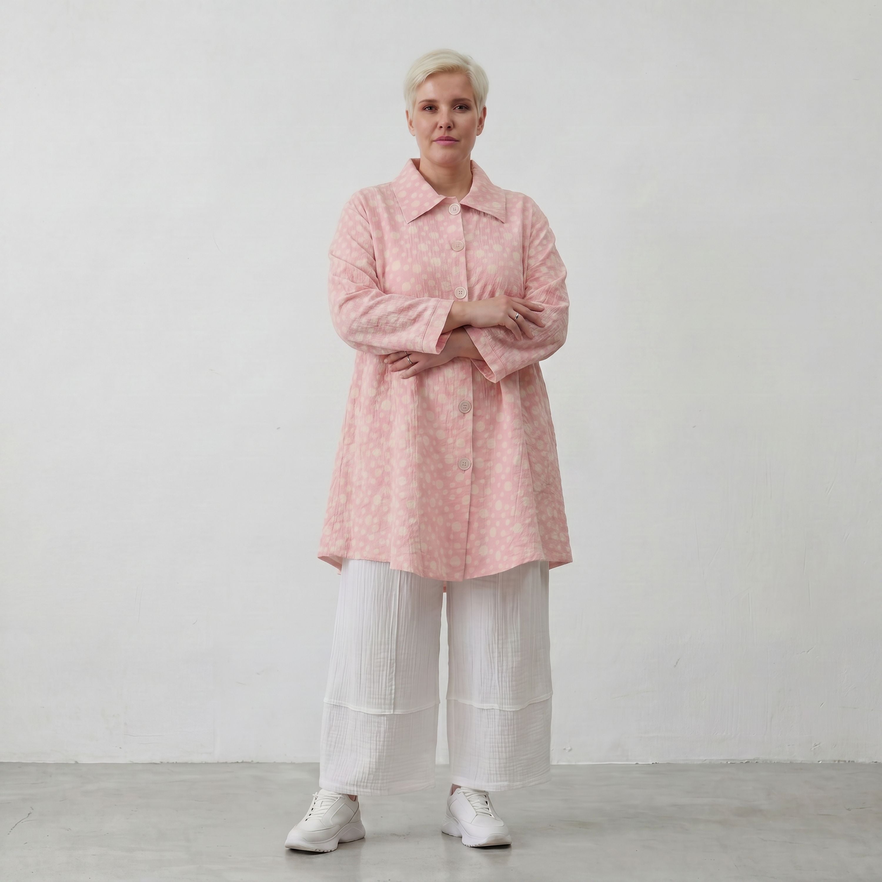 Federleichte Baumwolljacke im Lagenlook Rosa Ecru Oversize leger zeitlos fliessend luftig