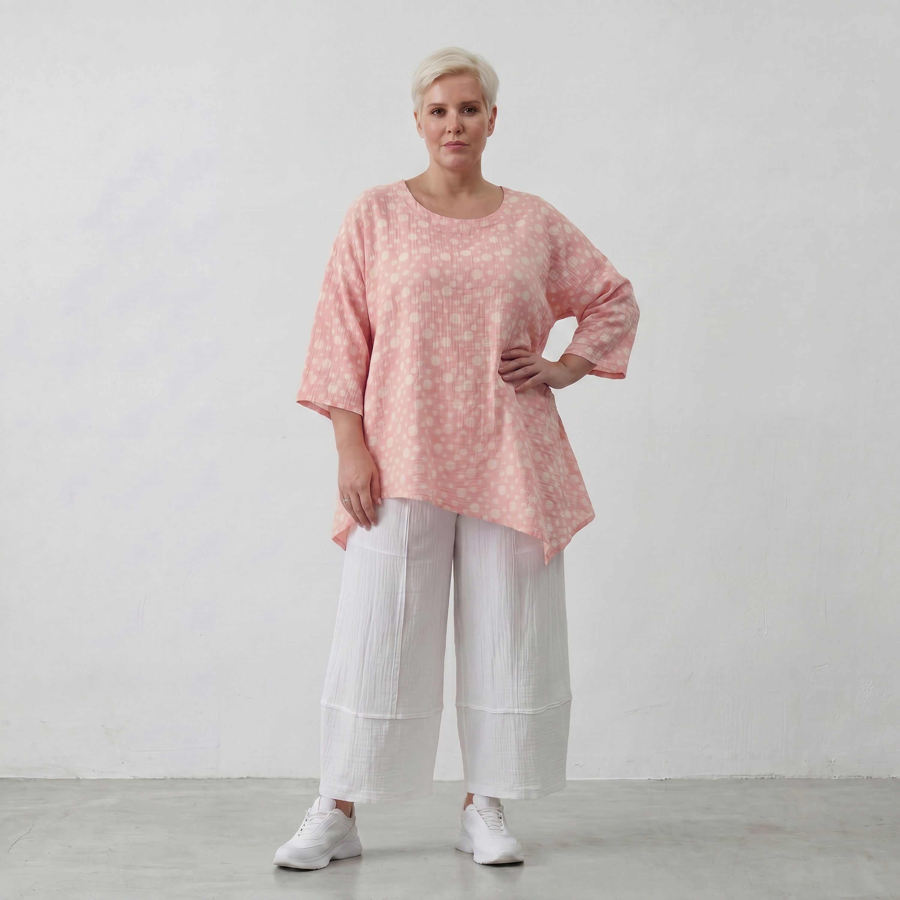 Leichtes Mousselineshirt Rosa Ecru im Lagenlook Oversize leger zeitlos sommerlich Baumwolle