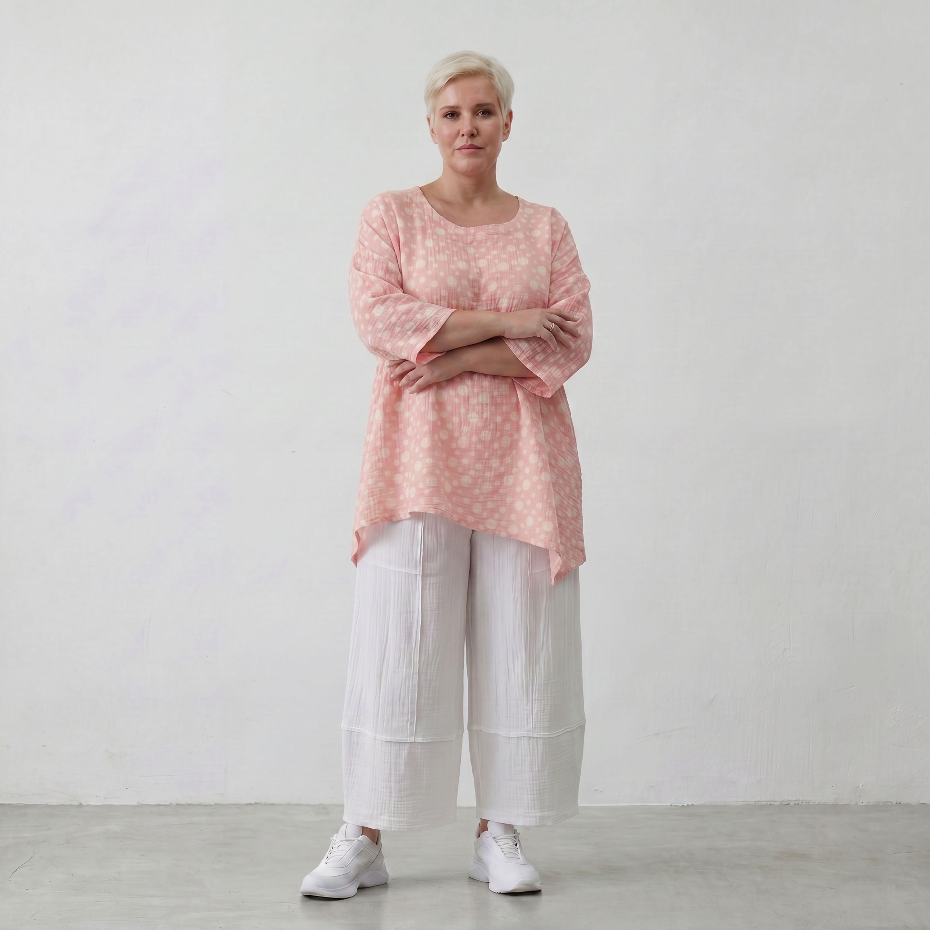 Leichtes Mousselineshirt Rosa Ecru im Lagenlook Oversize leger zeitlos sommerlich Baumwolle
