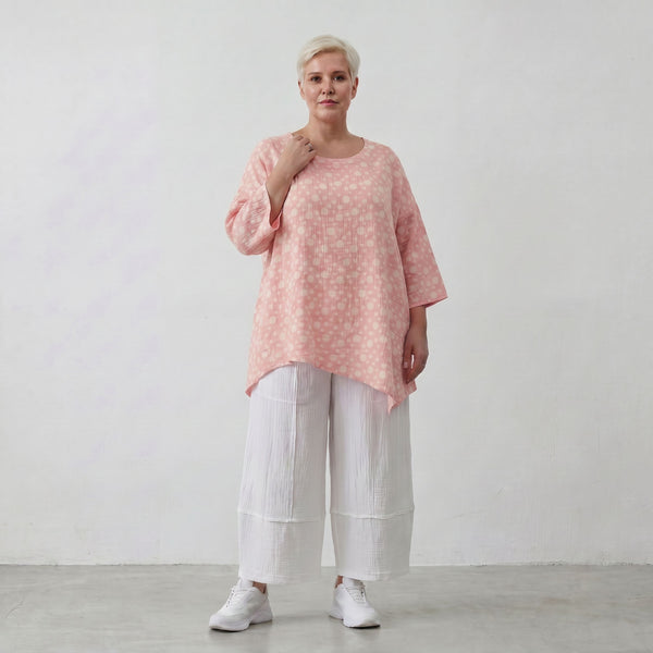Leichtes Mousselineshirt Rosa Ecru im Lagenlook Oversize leger zeitlos sommerlich Baumwolle
