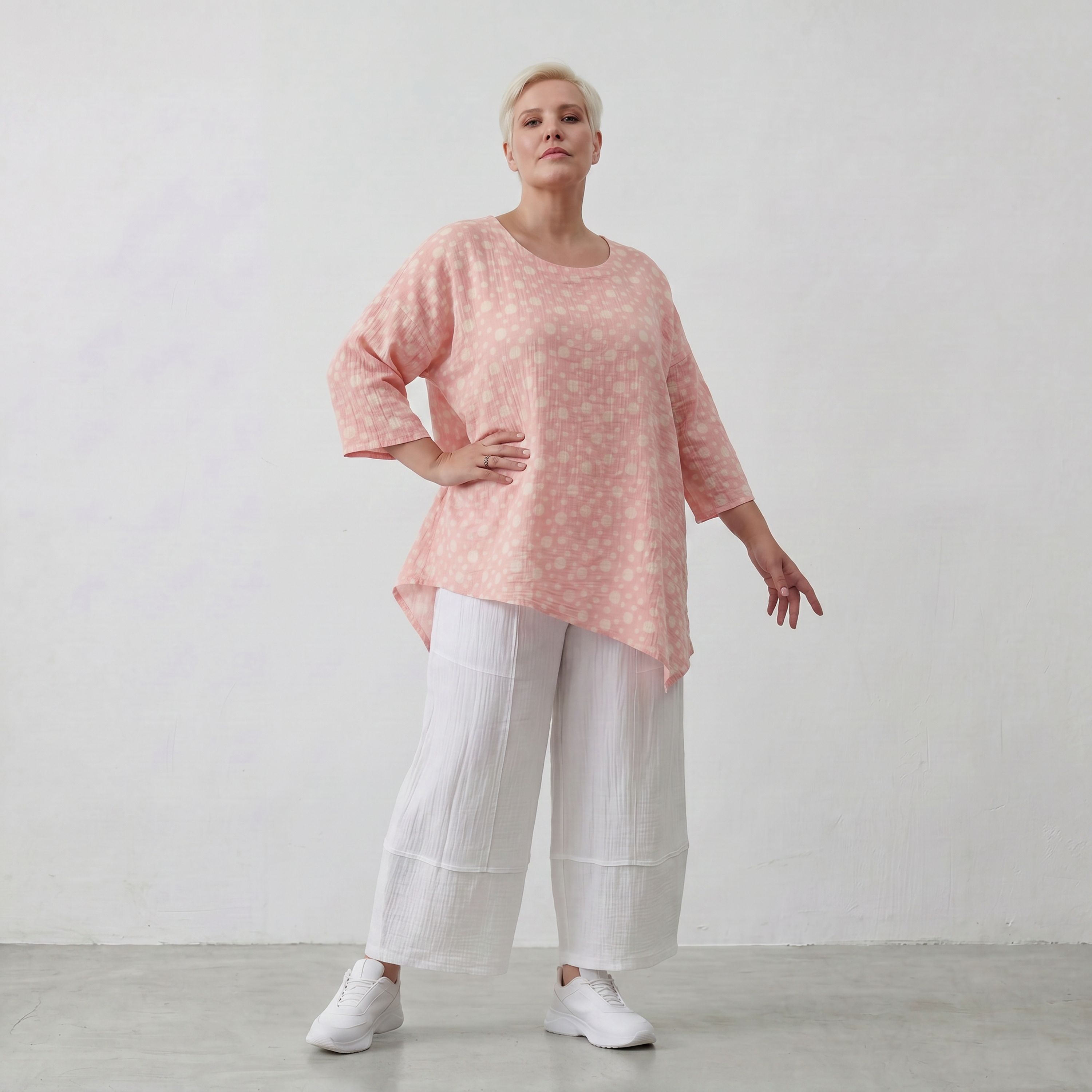 Leichtes Mousselineshirt Rosa Ecru im Lagenlook Oversize leger zeitlos sommerlich Baumwolle