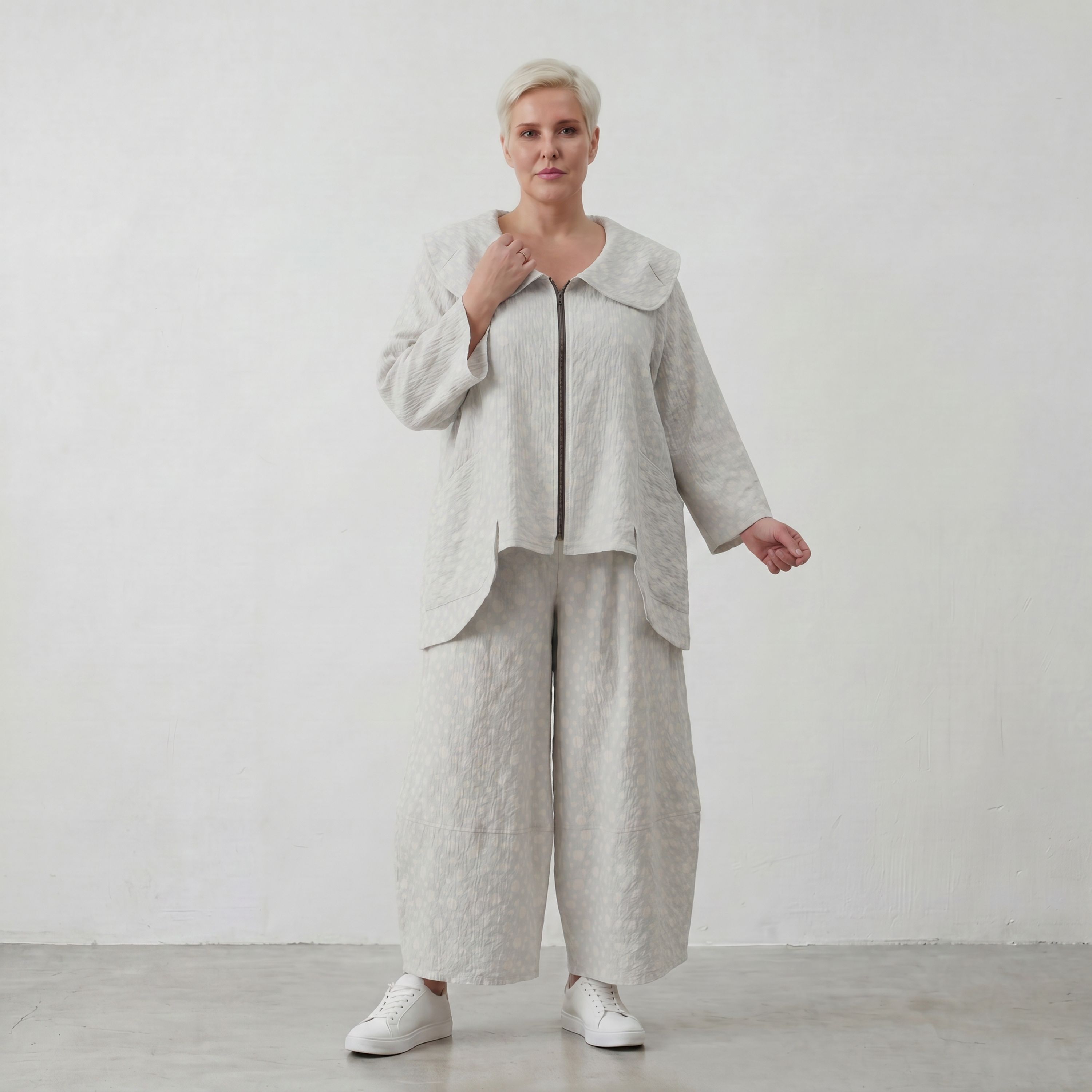 Luftige Baumwolljacke im Lagenlook Hellblau/Ecru Oversize A Linie leger modern weich fein