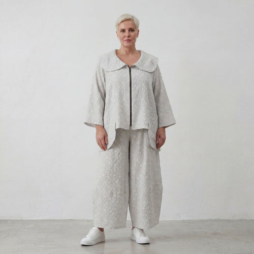 Luftige Baumwolljacke im Lagenlook Hellblau/Ecru Oversize A Linie leger modern weich fein