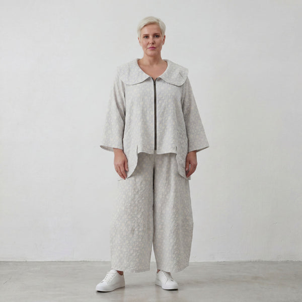 Luftige Baumwolljacke im Lagenlook Hellblau/Ecru Oversize A Linie leger modern weich fein