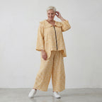Fliessende Marlenehose Gelb Ecru aus Baumwolle luftig leger Lagenlook zeitlos zarte weit