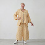 Fliessende Marlenehose Gelb Ecru aus Baumwolle luftig leger Lagenlook zeitlos zarte weit