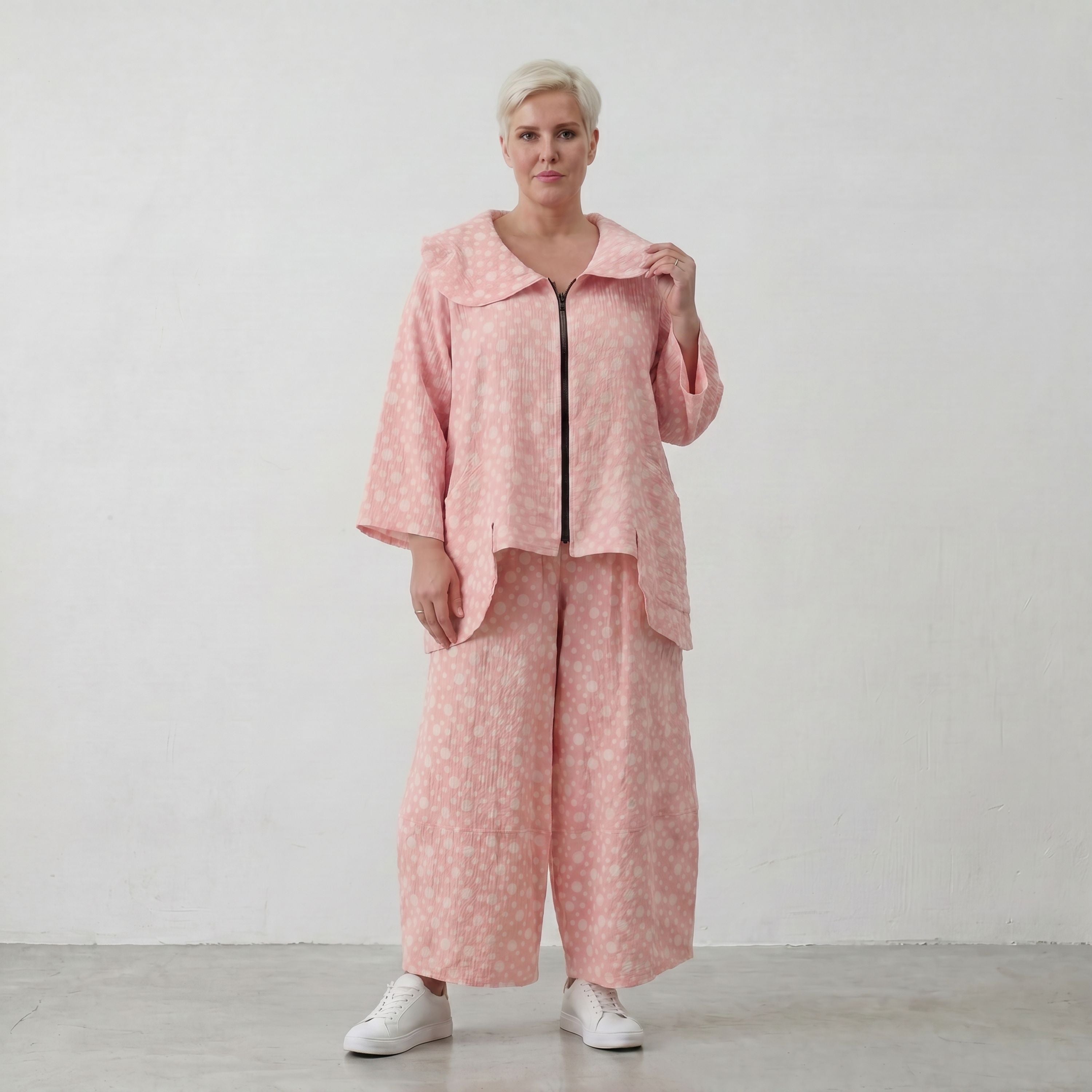Zeitlose Oversize Marlenehose in Rosa/Ecru aus Baumwolle sehr luftig leger Lagenlook Stil