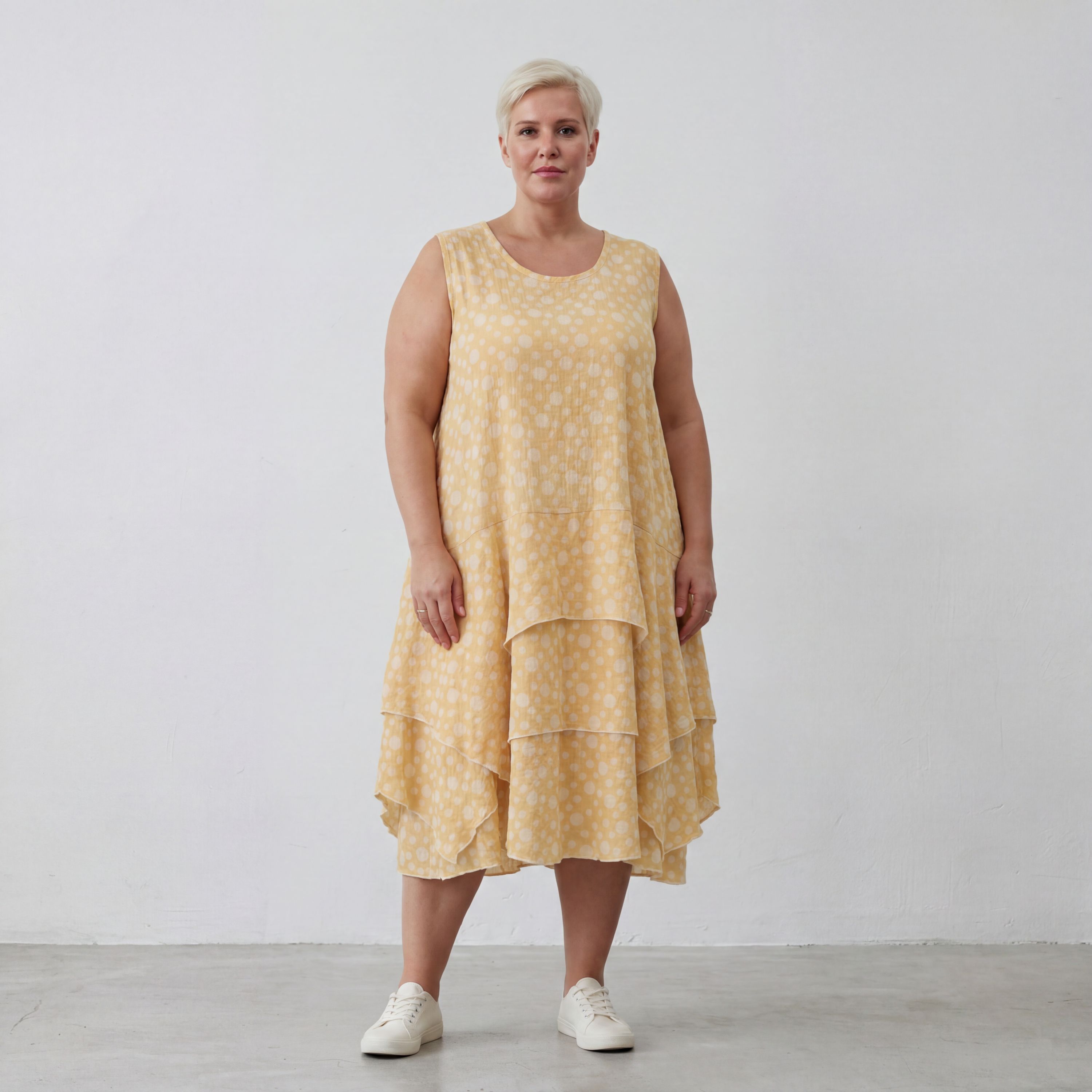 Leichte Baumwolltunika im Lagenlook Gelb Ecru Oversize mit Volants zeitlos leger so leicht