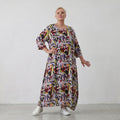 Fliessendes Ballonkleid aus Viskose in Schwarz Oliv Lila sehr leger zeitlos Oversize Look
