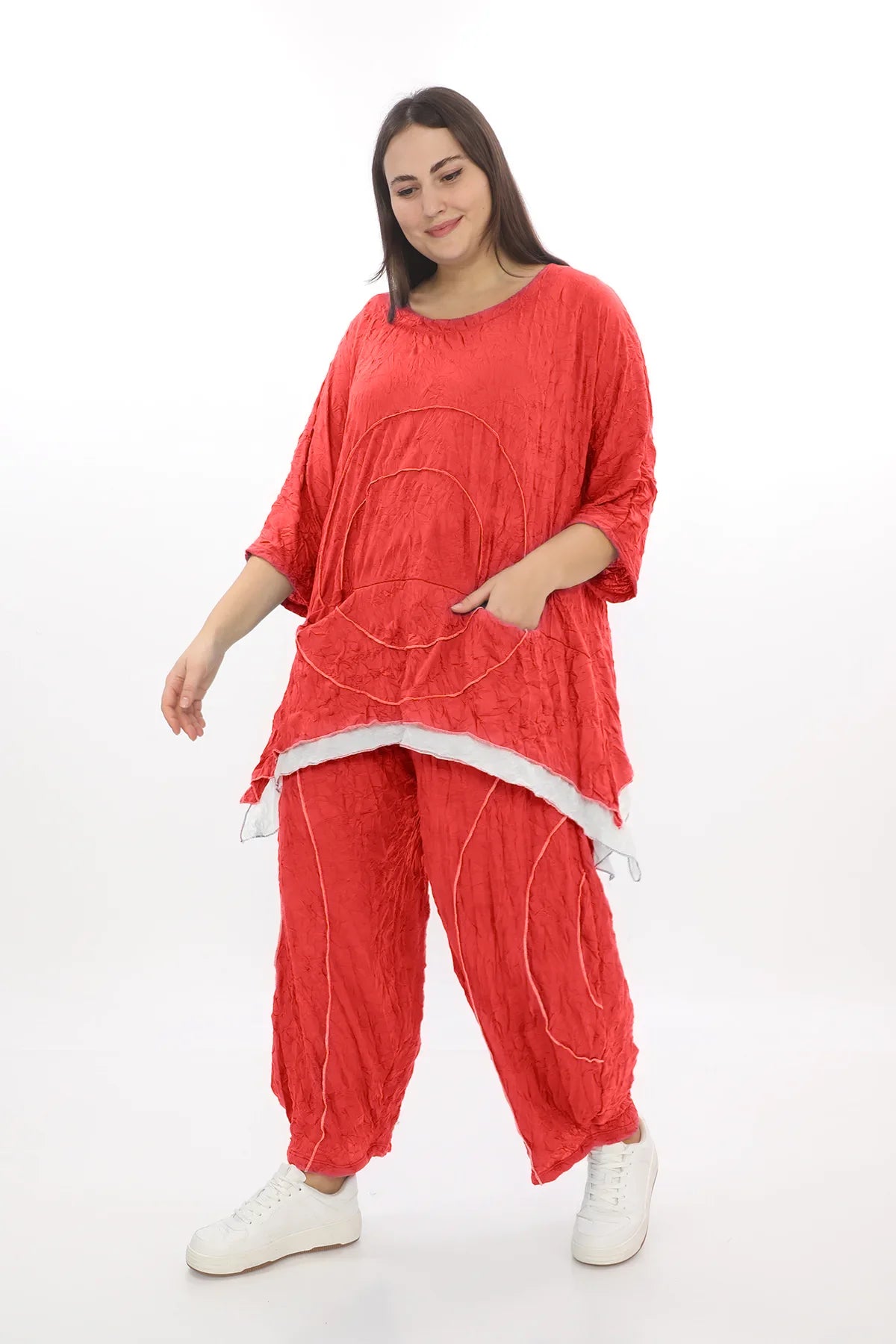  A-Form Bigshirt von Zedd Plus aus Schnittfaser, 24010, Rot, Schick, Modern, Bequem