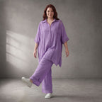 Flieder Viskosebluse im Lagenlook Oversize A-Linie mit Lochstruktur sehr leger zeitlos