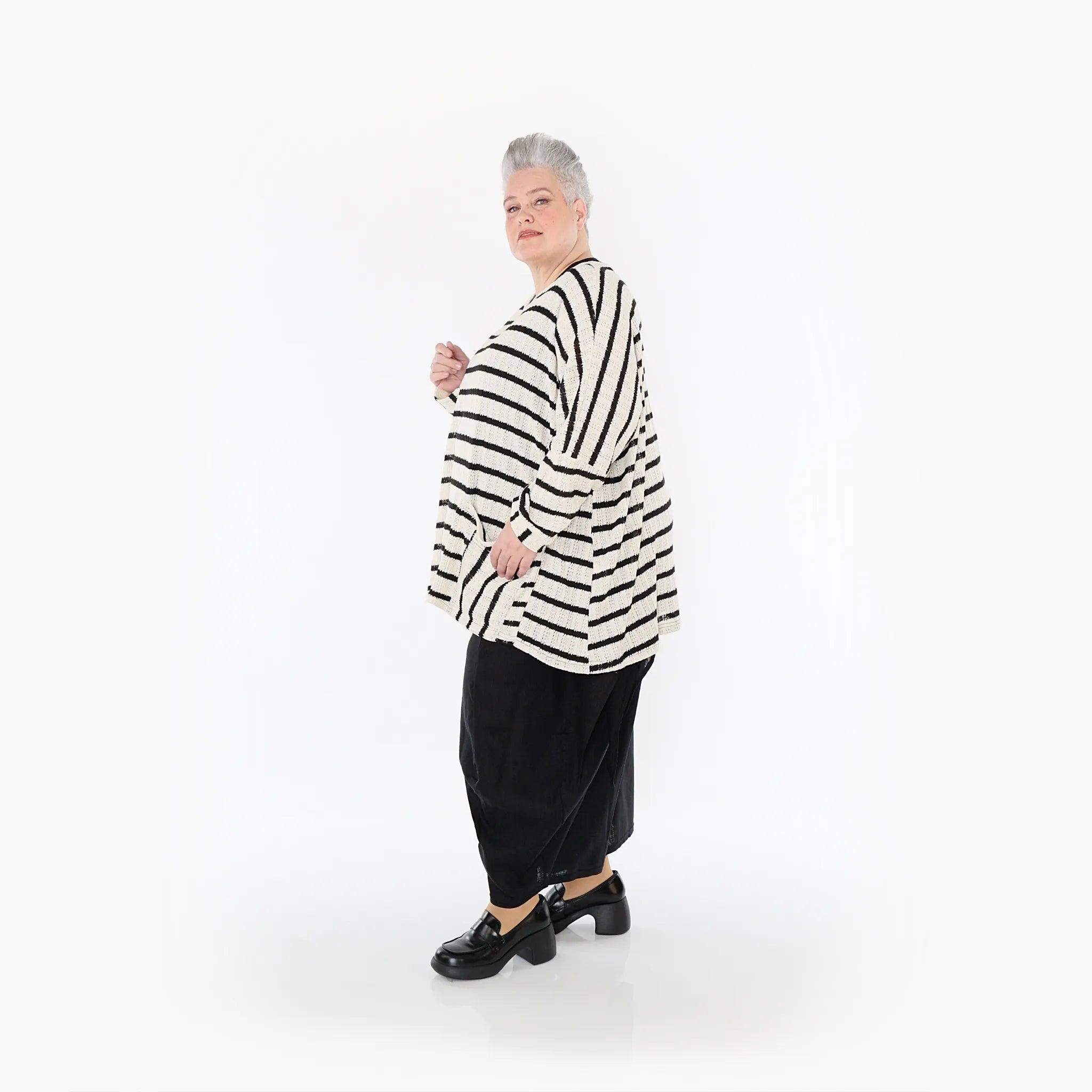  A-Form Bigshirt von AKH Fashion aus Baumwolle, 1467.07060, Beige/Schwarz, Streifen, Schick