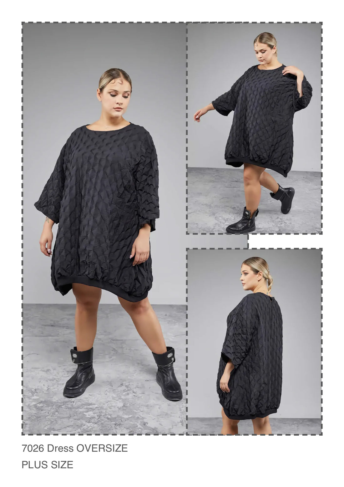  Ballonkleid von H4 Fashion aus Polyamid, 7026, Schwarz, Raute, Ausgefallen, Zeitlos