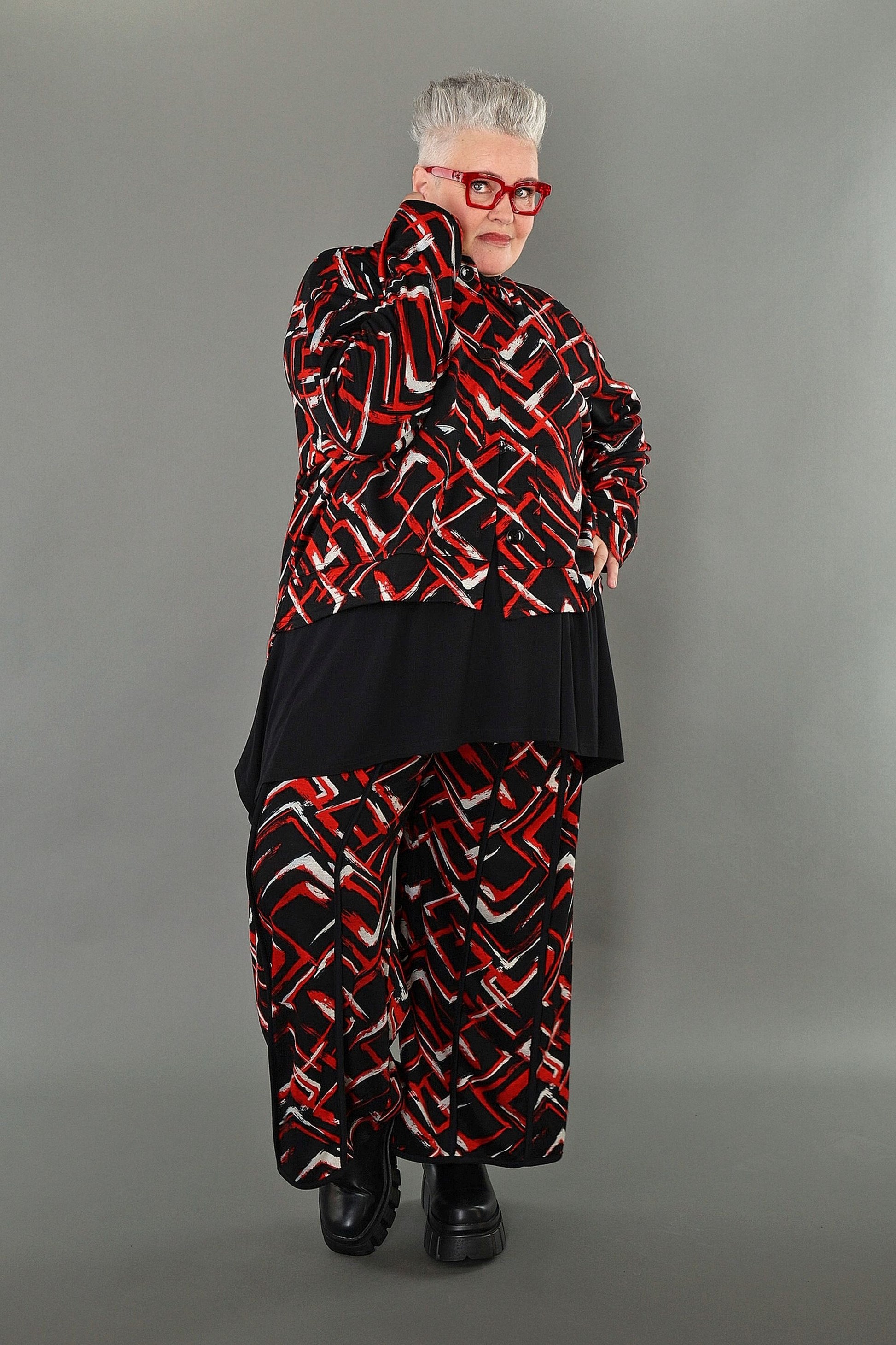  AKH Fashion Hose in gerader Form, aus Viskose, 1517.07074, Schwarz/Rot/Weiß, Pinselstrich