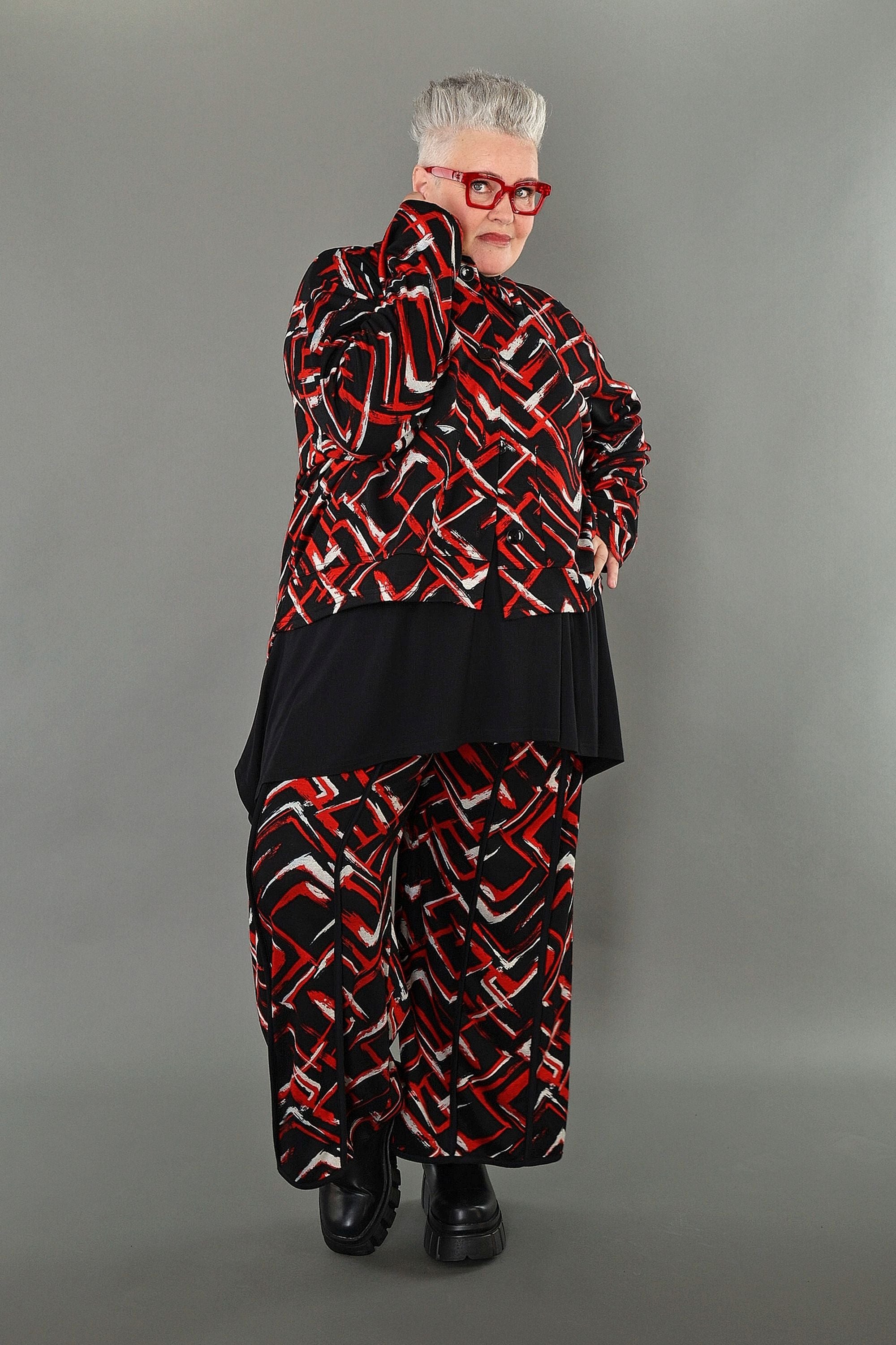  AKH Fashion Hose in gerader Form, aus Viskose, 1517.07074, Schwarz/Rot/Weiß, Pinselstrich