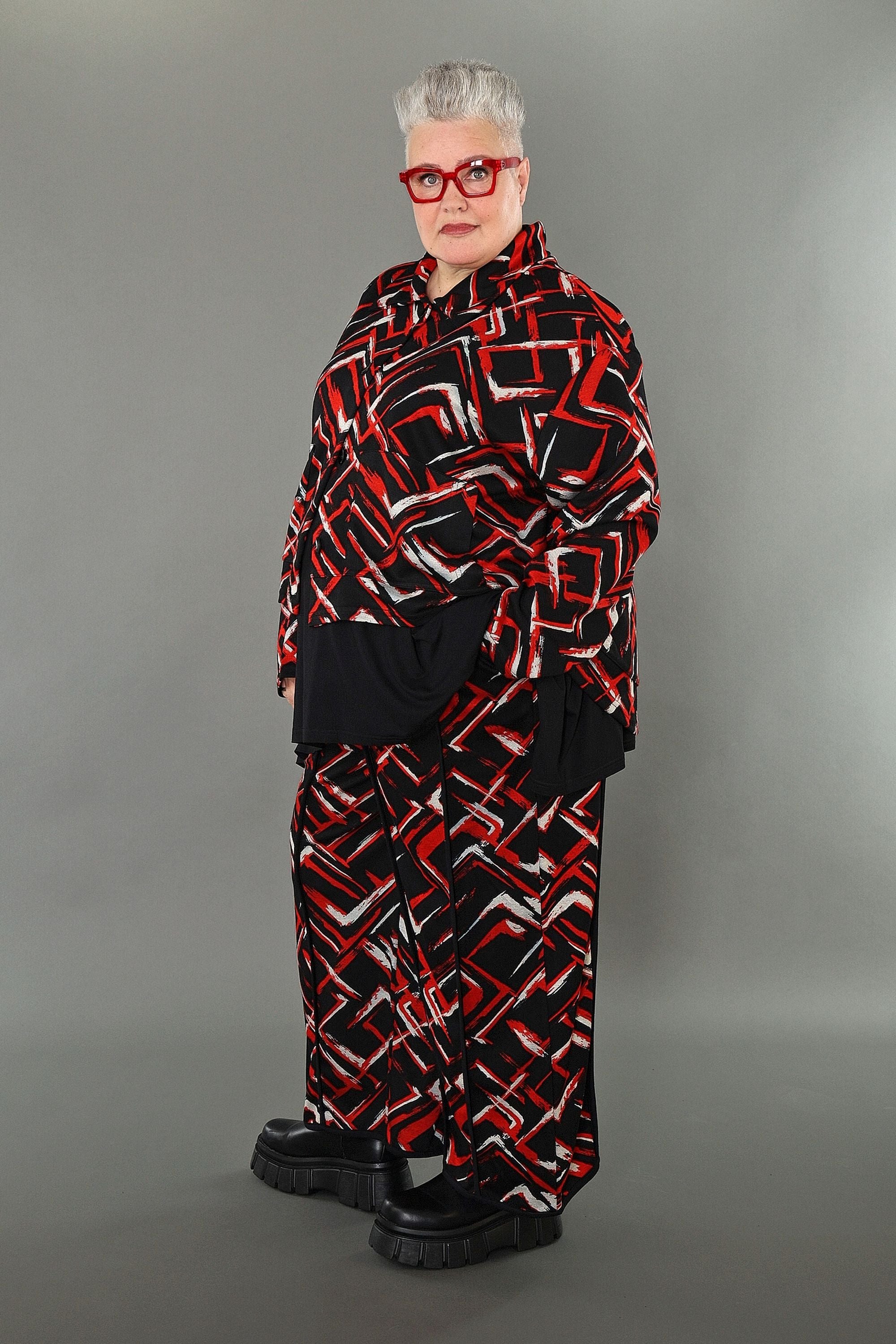  AKH Fashion Hose in gerader Form, aus Viskose, 1517.07074, Schwarz/Rot/Weiß, Pinselstrich
