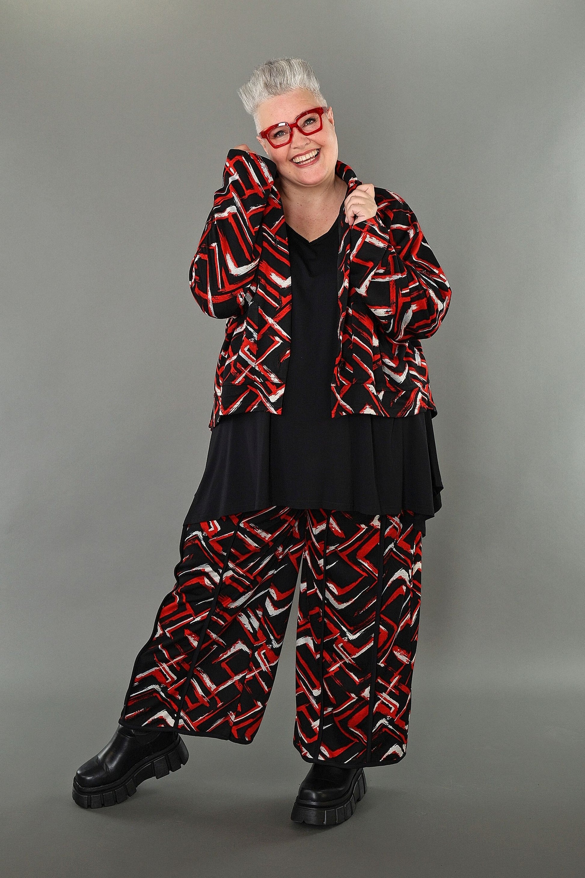 AKH Fashion Hose in gerader Form, aus Viskose, 1517.07074, Schwarz/Rot/Weiß, Pinselstrich