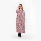 Ballonkleid von AKH Fashion aus Baumwolle, 1513.07122, Beige/Braun/Fuchsia, Leopard
