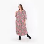  Ballonkleid von AKH Fashion aus Baumwolle, 1513.07122, Beige/Braun/Fuchsia, Leopard