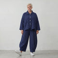 Zeitlose Oversize Jacquardjacke in Dunkelblau Weiß im sehr legeren Lagenlook mit Struktur