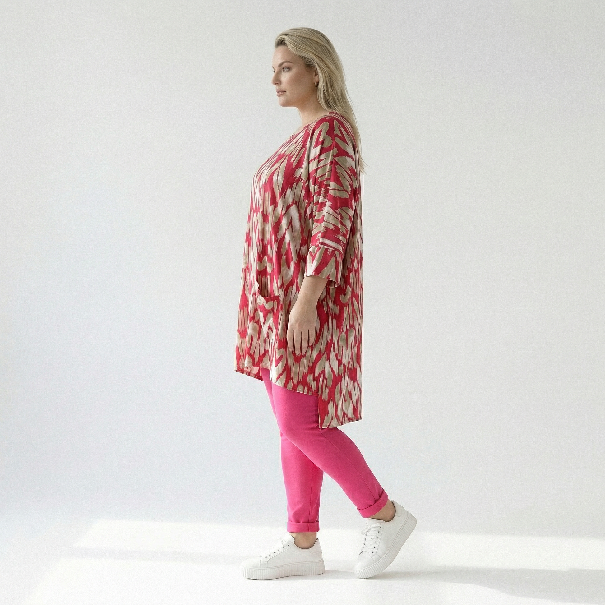  AKH Fashion Bigshirt in gerader Form, aus Viskose, 1296.06925, Fuchsia-Beige, Grafik, Schick