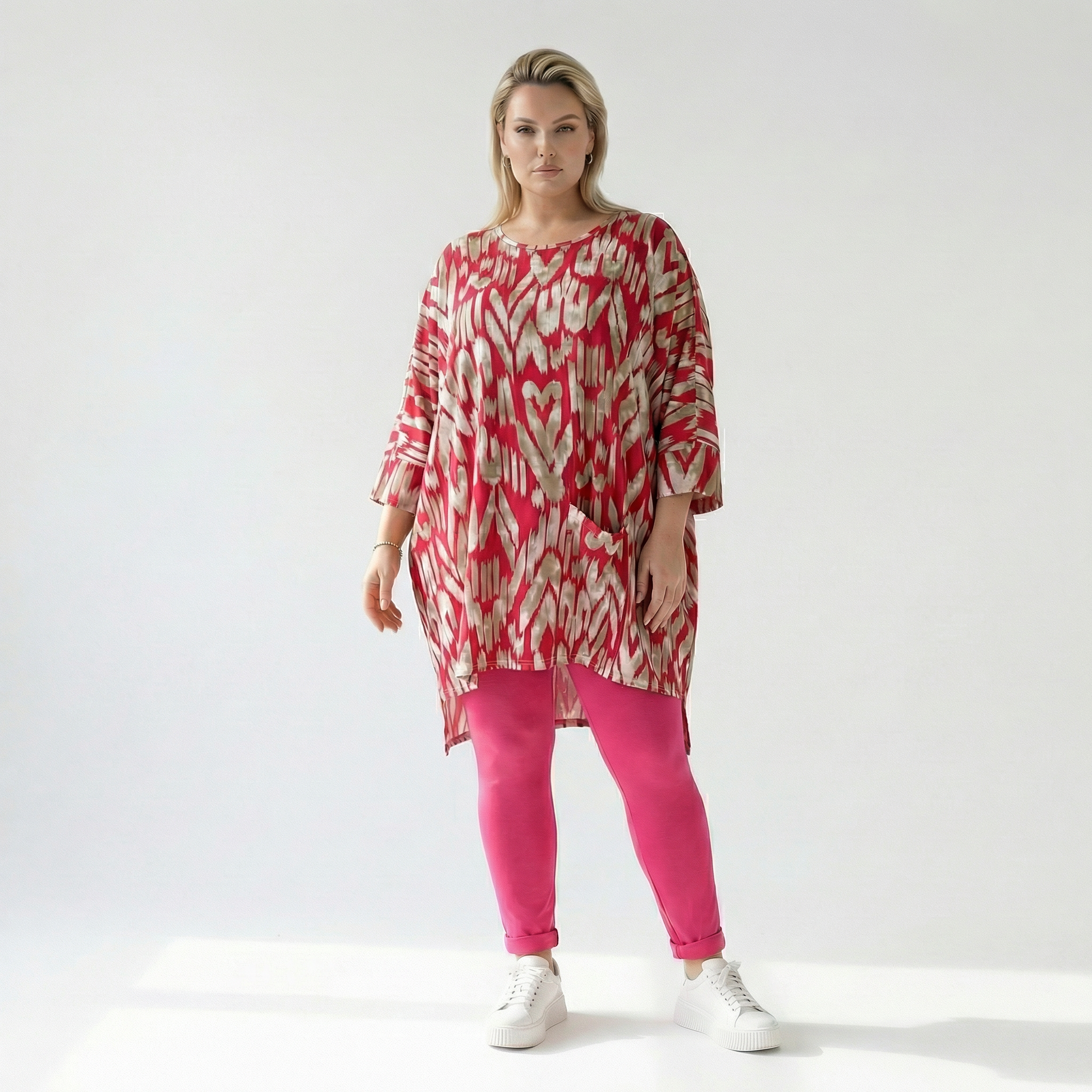  AKH Fashion Bigshirt in gerader Form, aus Viskose, 1296.06925, Fuchsia-Beige, Grafik, Schick