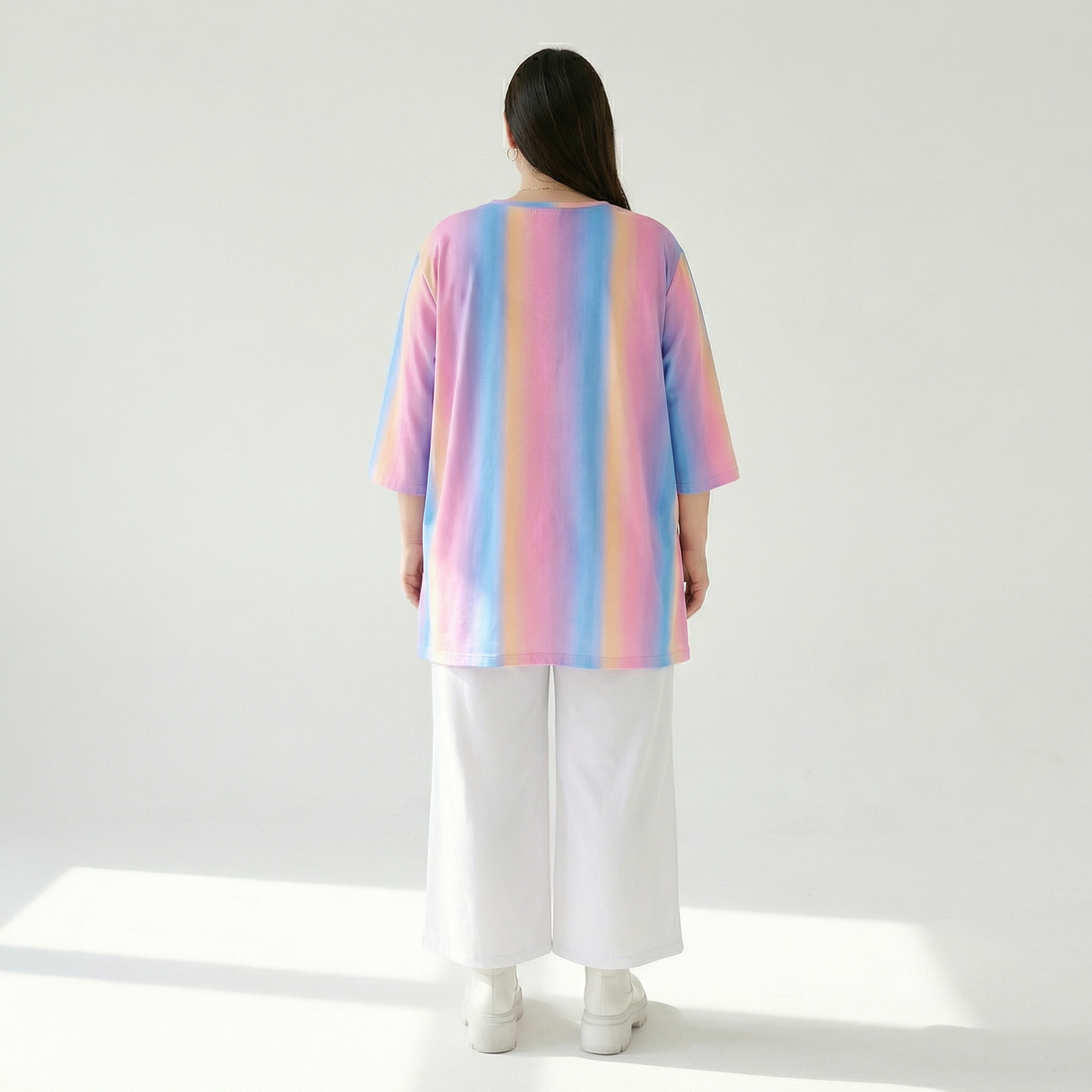  A-Form Bigshirt von AKH Fashion aus Baumwolle, 1306.00593, Pink-Blau-Orange, Farbmix, Schick