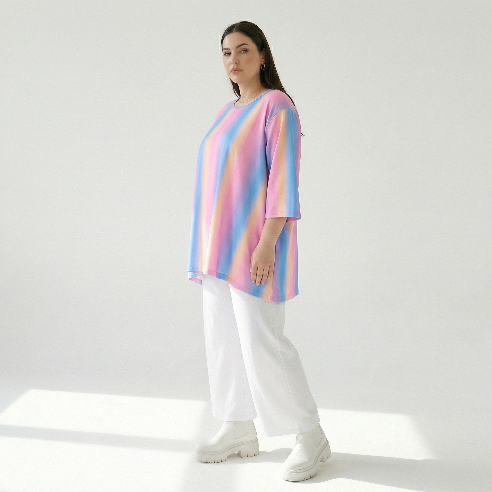  A-Form Bigshirt von AKH Fashion aus Baumwolle, 1306.00593, Pink-Blau-Orange, Farbmix, Schick