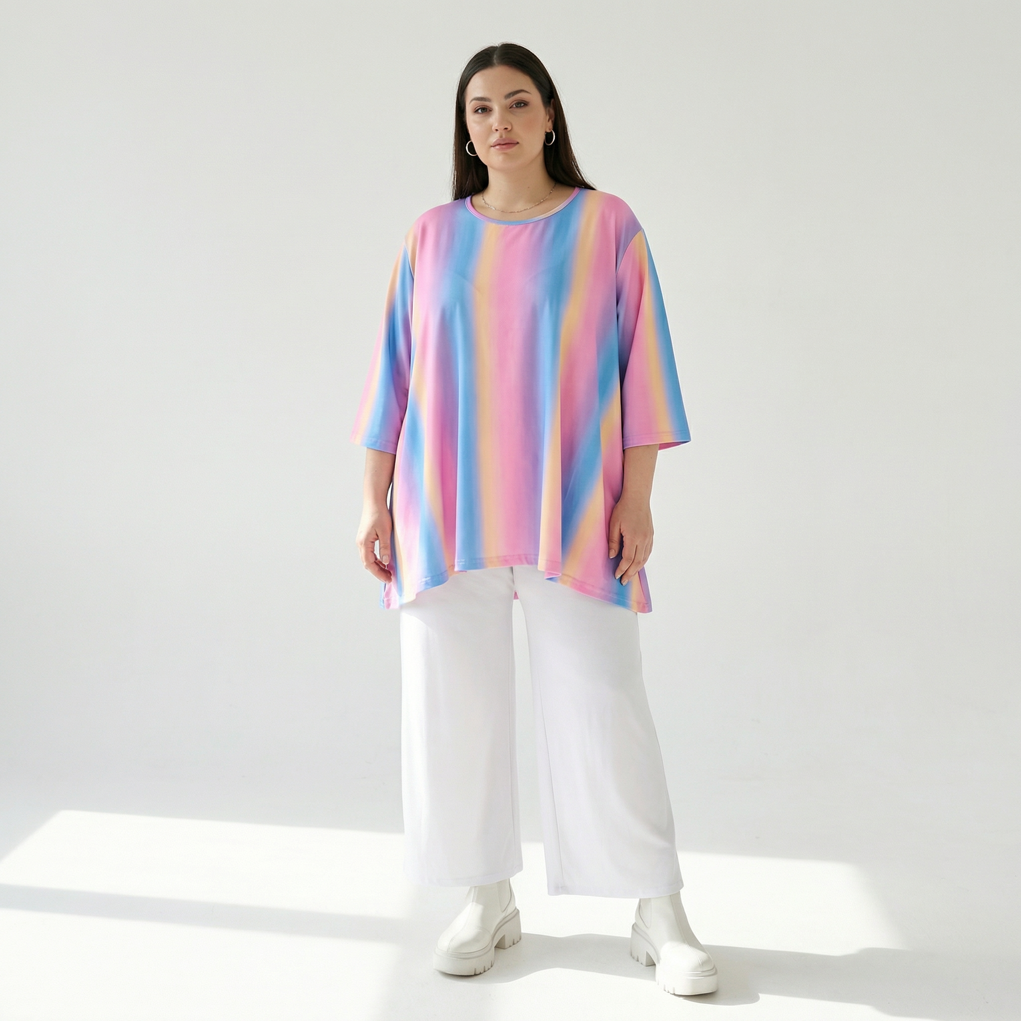  A-Form Bigshirt von AKH Fashion aus Baumwolle, 1306.00593, Pink-Blau-Orange, Farbmix, Schick