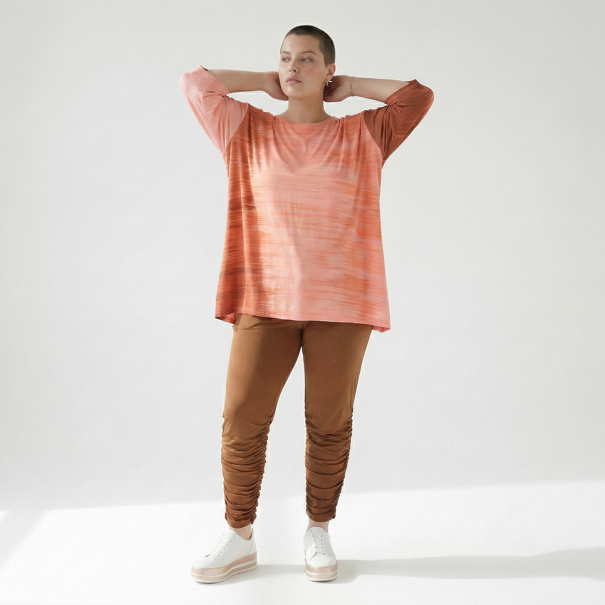  A-Form Bigshirt von AKH Fashion aus Viskose, 1249.00593, Koralle-Orange, Batik, Schick