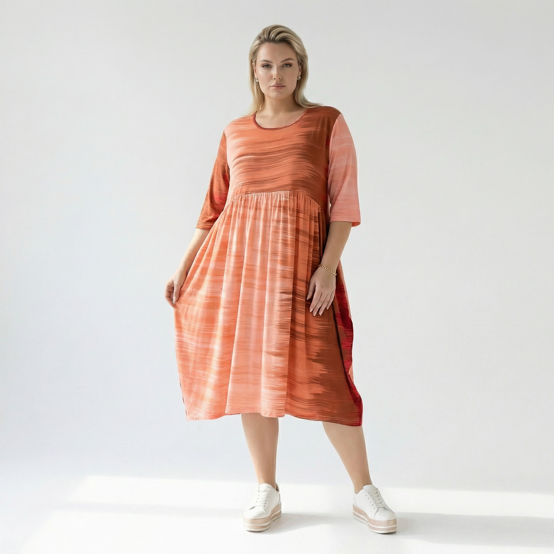  Ballonkleid von AKH Fashion aus Viskose, 1249.06698, Koralle-Orange, Batik, Schick