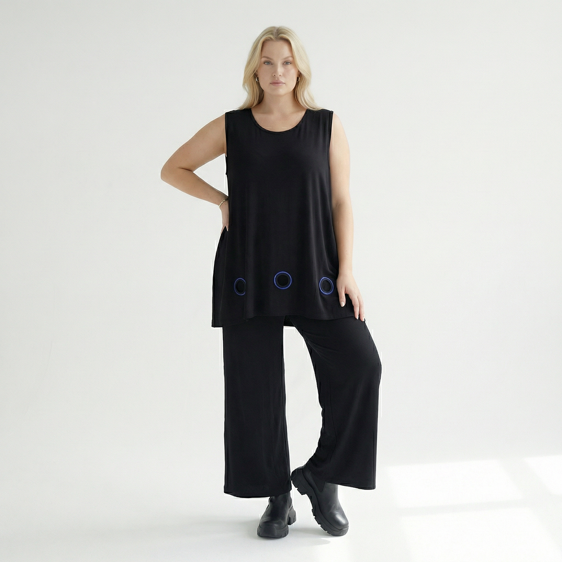  AKH Fashion Top in gerader Form, aus Viskose, 1416.06675, Schwarz/Blau, Schick, Modern