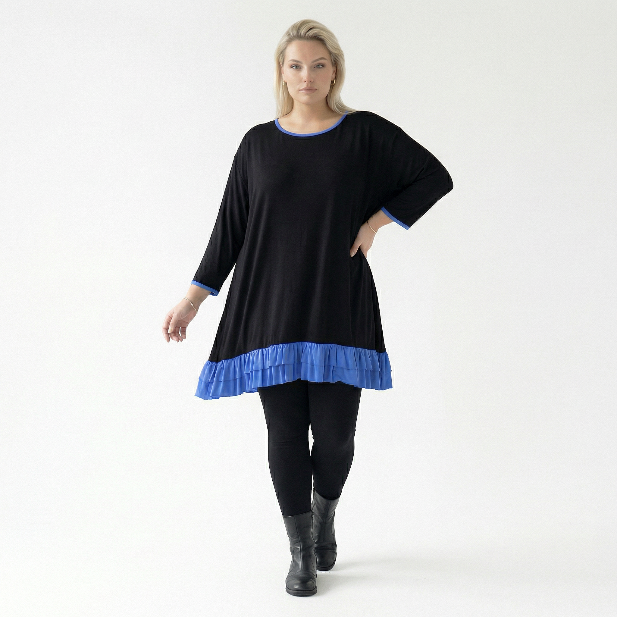  A-Form Shirt von AKH Fashion aus Viskose, 1416.06916, Schwarz/Blau, Schick, Modern, Bequem